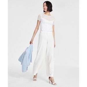 Tahari ASL Women's Mid-Rise Wide-Leg Pants White Size 12 MSRP $99